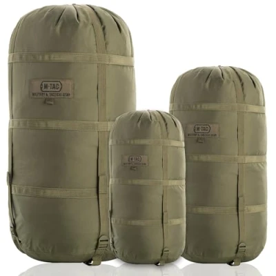 Imagen de M Tac saco de compresión para dormir, bolsa militar resistente al agua, nailon ligero viajes, camping, senderismo, aire libre (oliva, M, 12 litros)