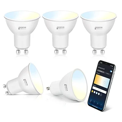 Imagen de Aigostar Bombilla Inteligente LED GU10 SL2 Bombillas Alexa 6W Wifi 2700K 6500K Regulable, Conexión rápida Compatible Con Google Home/Alexa, 5 Unidades
