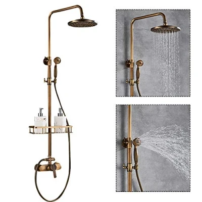 Imagen de Fetcoi Juego de Ducha Retro Sistema latón Antiguo con termostato, Lluvia, Columna Ducha, Vintage alcachofa Mano y Lluvia