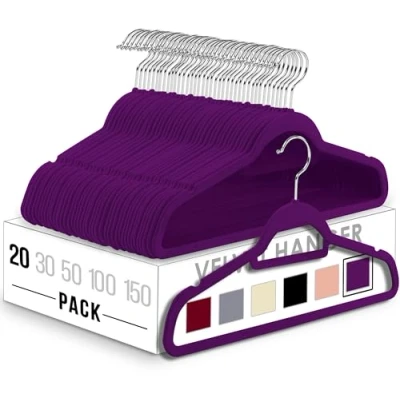 Imagen de Utopia Home Perchas de Terciopelo para Trajes con Tie Bar Antideslizantes (Violeta, Paquete 20)