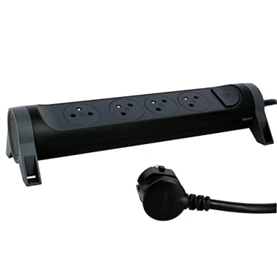 Imagen de LEGRAND Regleta giratoria con Interruptor de indicador LED, 4 Tomas Superficie Tierra, Cable 1,5 m, Color Negro y Gris Oscuro