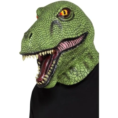 Imagen de Smiffys Máscara de Látex Dinosaurio, Verde, Sobre la Cabeza