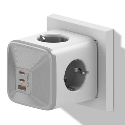 Imagen de OUFUYU Cubo Regleta Enchufe USB 30W, Ladron Enchufes Múltiple con 4 Tomas 4000 W 16 A, Cargador Rápido 2 C 1 Múltiples Pared 7 en para Oficina, Hogar, Viajes, Blanco