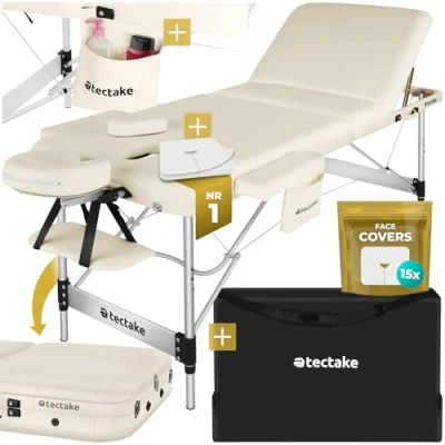 Imagen de TecTake® Camilla Masaje Plegable y Ajustable en Altura, Fisioterapia, Estructura Ligera de Aluminio, Estetica Profesional, Acolchado Resistente al Agua Aceite Ancho 70 cm Beige