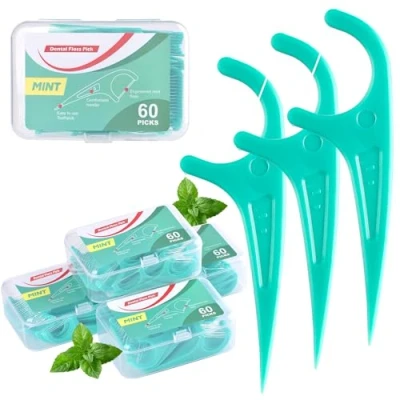 Imagen de Hilo Dental 300 Piezas, Palillos de Dental, Sabor Menta Fresca para Limpieza Interdental Oral Floss Sticks 60 / Paquete