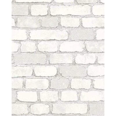 Imagen de marburg Steintapete 3D Weiß Backstein Optik Ziegelstein Effekt Rustikal für Schlafzimmer Wohnzimmer oder Küche Tapete Steinoptik 10,05m x 0,53m 58412