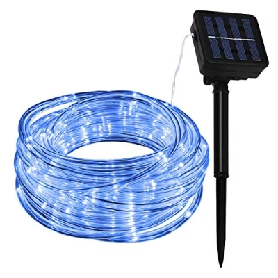 Imagen de Lamker 10M 100 LED Manguera Guirnaldas Luces Solar Exterior 8 Modos Azul Iluminación IP65 Impermeable Cadena de Luz para Jardín Balcón Terraza Navidad Fiestas Hadas Guirnalda Decorativa