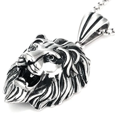 Imagen de DonDon Collar con Colgante león de Acero Inoxidable para Hombres en Bolsa Joyas