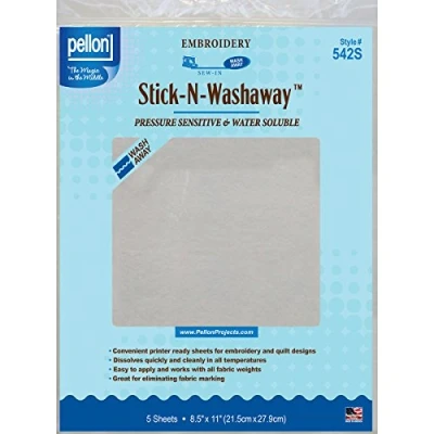 Imagen de Pellon Stabilizer, 8.5 by 11 Inch, White, 5 Pack Stick N Washaway Estabilizador de Bordado, Color Blanco, x Pulgadas, Unidades