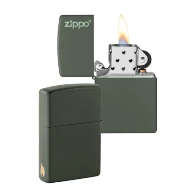 Imagen de Zippo Logotipo de y diseño Llama Green Matte Laser Engrave Color Image Mechero, rellenable, en una Caja Regalo halta Calidad