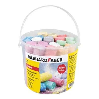 Imagen de Eberhard Faber 526520 Tiza de carretera cubo purpurina 20, 6 colores brillantes con efecto
