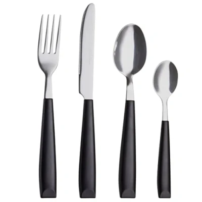 Imagen de EXZACT Cubertería 16 Piezas Acero inoxidable con mangos anchos de plástico 4 x cena tenedors, cuchillos, cucharas cena, cucharaditas Servicio para