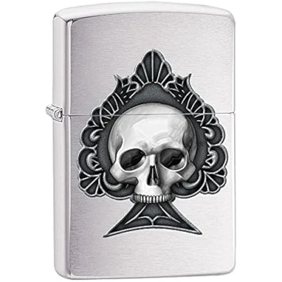 Imagen de ZIPPO diseño de Calavera en Forma un as Imagen Color Cromo Cepillado Encendedor tormenta, Recargable, una Caja para Regalo