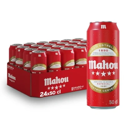 Imagen de Mahou 5 Estrellas, Pack de 24 Latas x 50 cl, Cerveza Especial Dorada Lager, Sabor 5,5% Volumen Alcohol