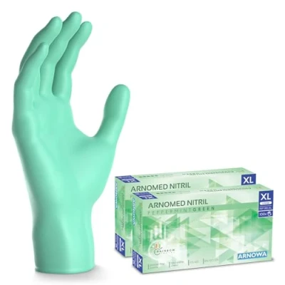 Imagen de ARNOMED guantes nitrilo talla XL, verde, de nitrilo, 200 unidades (2 cajas), desechables sin polvo, goma látex, en tallas XS, S, M, L y XL