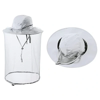 Imagen de ZffXH Mosquito Net Hats with Netting, Face Sarifi Hiking Sun Protection Cap, Beekeeper Beekeeping Light Grey