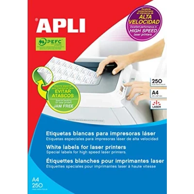 Imagen de APLI 2524 Etiquetas blancas permanentes para láser 105,0 x 35,0 mm 250 hojas