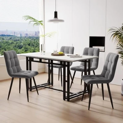 Imagen de Moimhear juego de mesa comedor 120 x 70 cm negro con 4 sillas, moderno cocina, sillas terciopelo, patas hierro (gris oscuro)