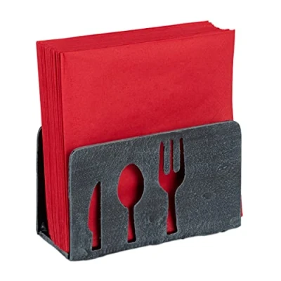 Imagen de Relaxdays 10028972 Servilletero de Mesa Decorativo, Soporte Servilletas 33 x cm, Hierro Fundido, 1 Ud, 10 16 7 Gris