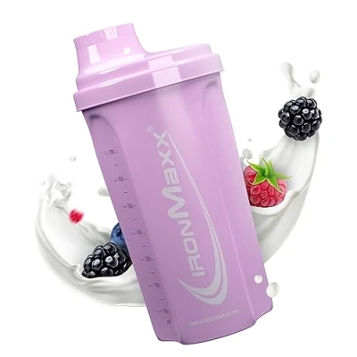 Imagen de IronMaxx Protein Shaker Lavanda 700ml Mezclador de proteínas con tapa rosca, tamiz &amp; escala medición a prueba fugas, apto para lavavajillas y sin plastificantes BPA ni DEHP