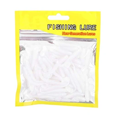 Imagen de Bicaquu 50PCS Señuelos de Pesca 5cm Plástico Blando T Tail Grub Gusano Cebos Accesorio Aparejos Pescado(Perla Blanca)