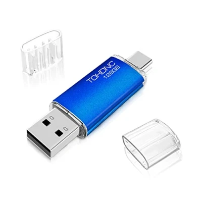 Imagen de Tipo C Memoria USB 128GB, Pendrive 128 GB Flash Drive Portátil 2 en 1 OTG 128GB 2.0 Memory Stick para Smartphones, Tabletas y Otras Dispositivos de o (Azul)