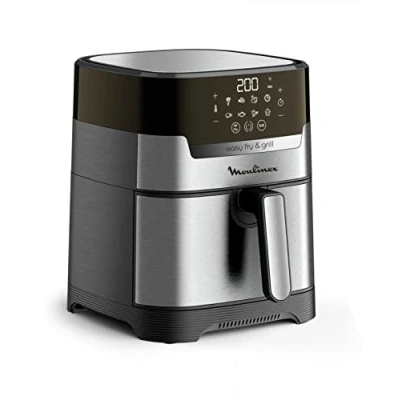 Imagen de Freidora de aire Moulinex Easy Fry &amp; Grill EZ505D10, y Parrilla 2 en 1, 1550 W, 4.2 L, 200 C, 16 funciones, Táctil, Temporizador, Inox.