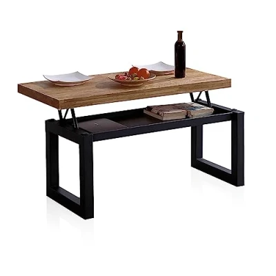 Imagen de duehome Loft, Mesa de Centro Elevable, Mesita Comedor, Acabado en Roble Boreal y Negro, Medidas: 120 cm (Largo) x 60 (Ancho) 47,5/62 (Alto)