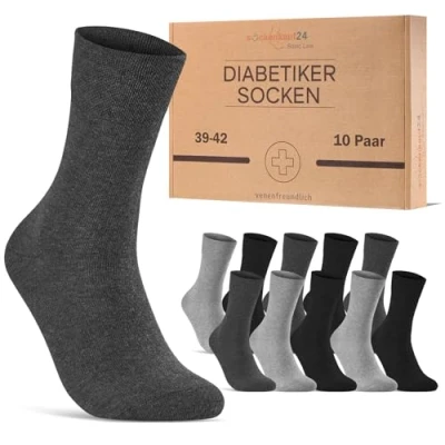 Imagen de 10 pares de calcetines para diabéticos hombre y mujer sin cintura elástica costuras, algodón diabéticos, con cómoda, goma, Negro Antracita Gris, 43 46