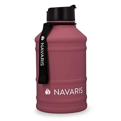 Imagen de Navaris Botella de Agua Acero Inoxidable Cantimplora XXL Metal 2.2 L Garrafa para Bebidas sin BPA Deporte Camping Gimnasio Oficina