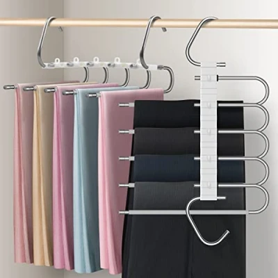 Imagen de devesanter perchas para pantalones que ahorran espacio, 2 unidades, antideslizantes, mágicas, pantalones, bufandas, vaqueros, toallas (gris con 10 clips)