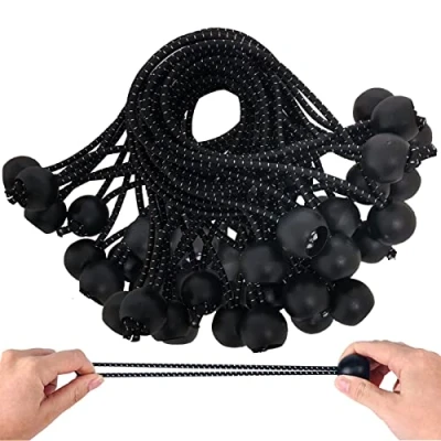 Imagen de Tensor de Cuerda elástica con Bola negra para Tienda Lona Banner Paquete 25 Tensores Goma 15 cm Correas expansión Carpa