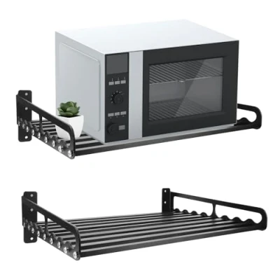 Imagen de Ladieshow Soporte Microondas Pared, Estante para Horno con Ganchos Montado en la Pared de Almacenamiento Organizador Cocina el Hogar (Negro)(50x40)