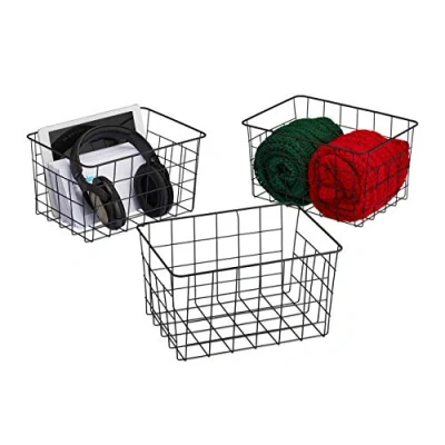 Imagen de Relaxdays Drahtkorb 3 Cestas Metálicas Rejilla Alambre, Canasto Ordenación, Caja Almacenaje, 15,5 x 28 20 cm, Negro, Hierro