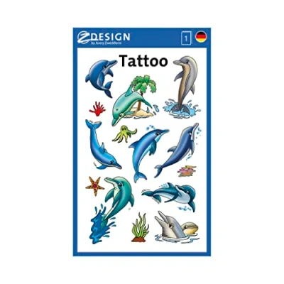 Imagen de AVERY Zweckform 56439 tatuajes infantiles (13 unidades, temporales de delfines, resistentes al agua, adhesivos, cumpleaños infantiles, obsequios, premios juegos fiesta, niños para