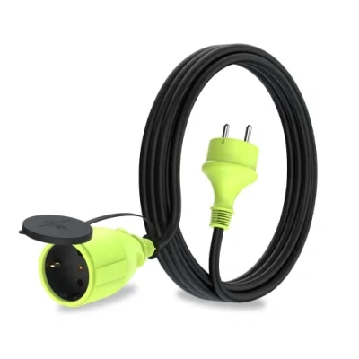 Imagen de MutecPower 3m Cable alargador de Corriente con Enchufe Schuko para Uso Exterior IP44 H05RR F3G 1,5mm² alargo Toma Protección Infantil Goma 3 Metros Negro/Verde