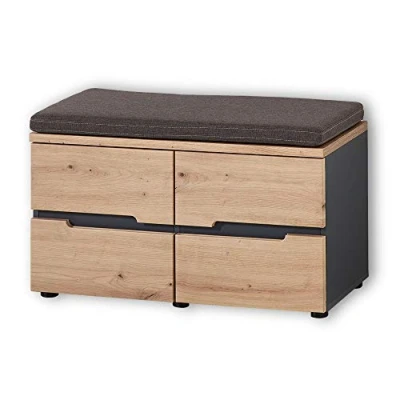 Imagen de Stella Trading Memphis Zapatero con Asiento en imitación de Roble Artesano, Grafito, cómodo Banco Espacio Almacenamiento para su Pasillo, Madera ingeniería, Sitzbank
