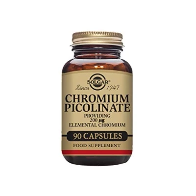 Imagen de Solgar Chromium Picolinate Suplemento Alimenticio que Mantiene el Nivel de Glucosa en Sangre con Cromo para Hombre y Mujer, 90 Cápsulas