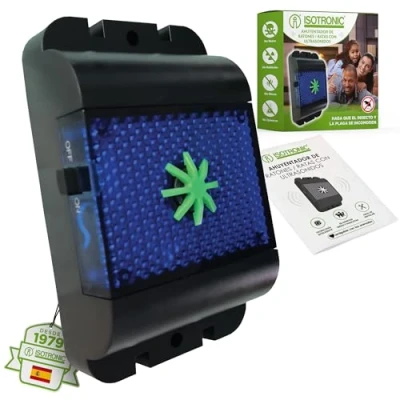 Imagen de ISOTRONIC repelente de roedores a pilas contra ratones, ratas, martas, lirones, mapaches y zorros suave animales salvajes con ondas ultrasónicas luz LED azul (1)