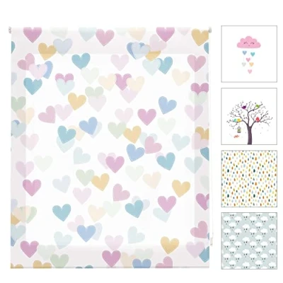 Imagen de Blindecor Digital Infantil Estor Enrollable Translúcido con Estampado Impresión Modelo Hearts 170 x 180 cm (ancho por alto) Tamaño de la Tela 167 175 Estores para Ventanas
