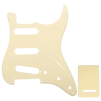 Imagen de Musiclily SSS Set de Pickguard Golpeador y Placa Trasera Strat para Fender American/México Standard Stratocaster Estilo Moderno, 1 capa Crema