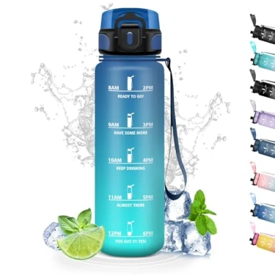Imagen de Botella Agua, Agua 500ml, Reutilizable con Filtro, Cantimplora Infantil, Fácil de Limpiar, Motivacional para Niños &amp; Niñas, la Escuela, Viajar, Acampar, Correr, Azul