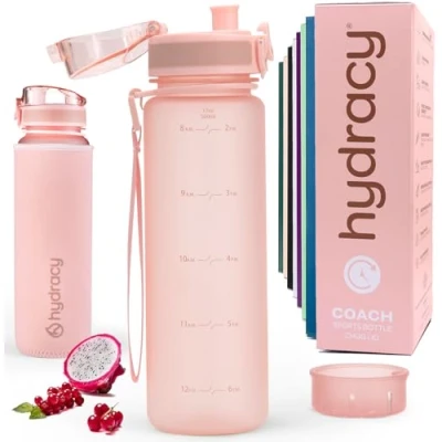 Imagen de Hydracy Botella de Agua con Marcador Tiempo 500 mL Deportiva sin BPA Gimnasio Antifugas Funda Antitranspirante e Colador Infusión