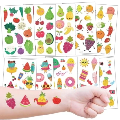Imagen de 10 Hojas Temporales Brillos, Frutas Glitter Tattos para Infantiles Niños Niñas Cumpleaños Fiesta Regalos Multicolor