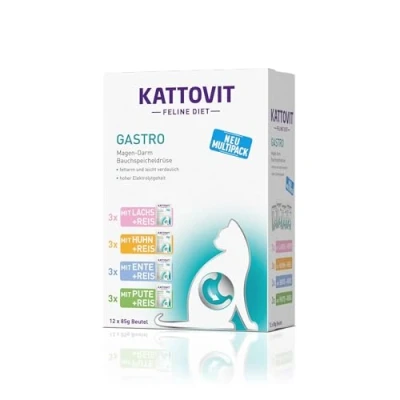 Imagen de Kattovit Gastro Multipack 12 x 85 g Alimento dietético Completo para Gatos con 4 variedades Diferentes en Bolsa Fresca Problemas gastrointestinales