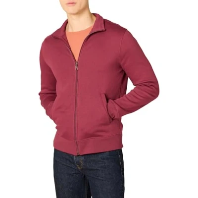 Imagen de Amazon Essentials Sudadera de Forro Polar con Cuello Perkins y Cremallera Completa Hombre, Rojo, XL