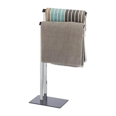 Imagen de Relaxdays Toallero de Pie 2 Brazos, Acero, Plateado Gris Antracita, 82 x 46 20 cm