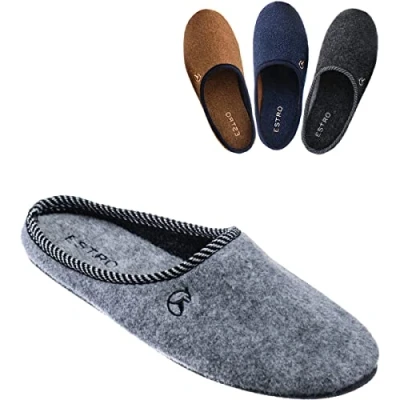 Imagen de ESTRO Zapatillas Casa Hombre Cerradas Pantuflas Fieltro de con Suela Antideslizante Goma Rex (43 EU, Piedra)