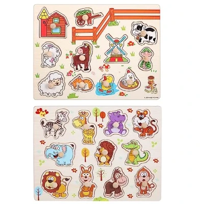 Imagen de DAGORD Rompecabezas de Madera Bebé Puzzle Animales Juguetes Aprendizaje Montessori Granja Juegos Educativos para Niños 1 2 3 Años Regalos
