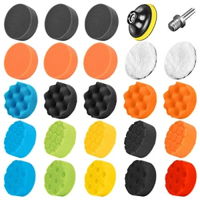 Imagen de SPTA 25 Piezas 80mm Esponja pulir para Coche, Adaptador Accesorio Taladro Pulidora Pulido Lana Kit con M14 Coche Encerado el Lijado
